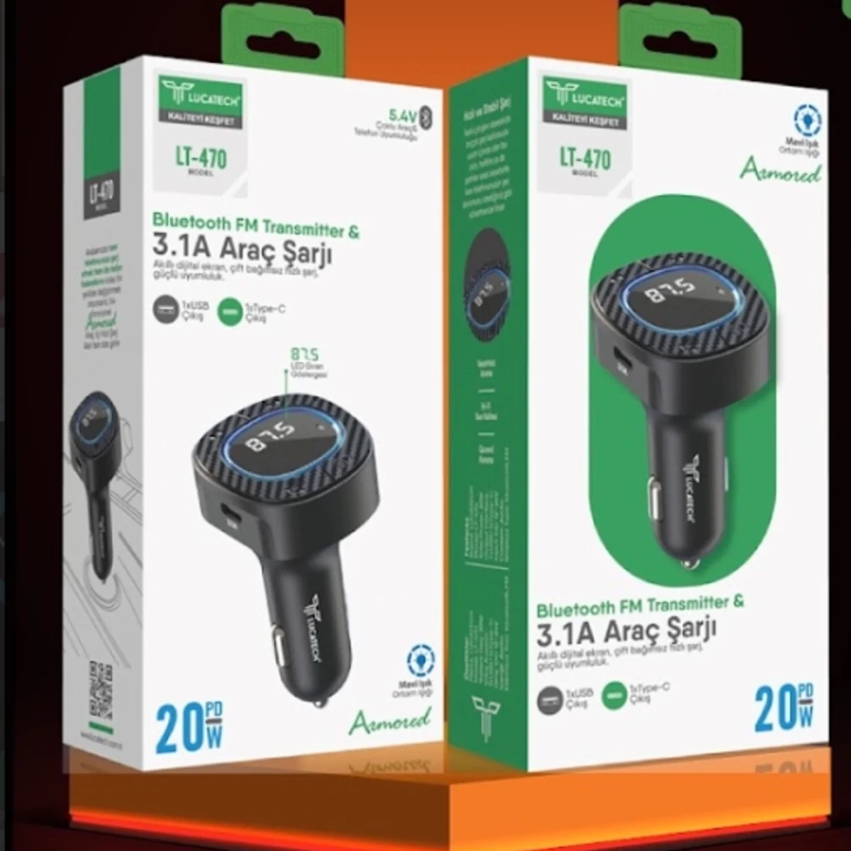 ARAÇ TRANSMİTTER USB+PD HIZLI ŞARJ 20 W