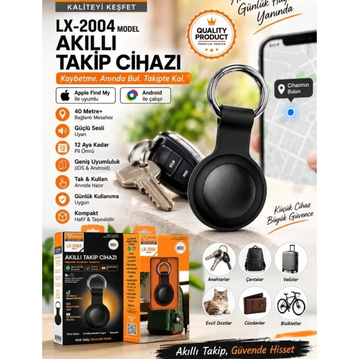 AİRTAG AKILLI PİLLİ TAKİP CİHAZI TÜM CİHAZLARA UYUMLU