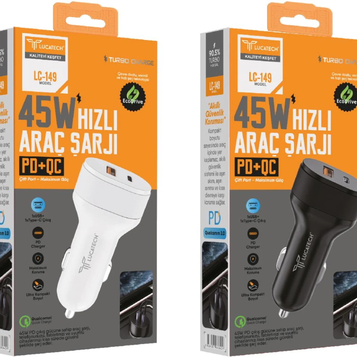 45W PD+USB ÇİFT GİRİŞLİ TURBO HIZLI ARAÇ ŞARJI