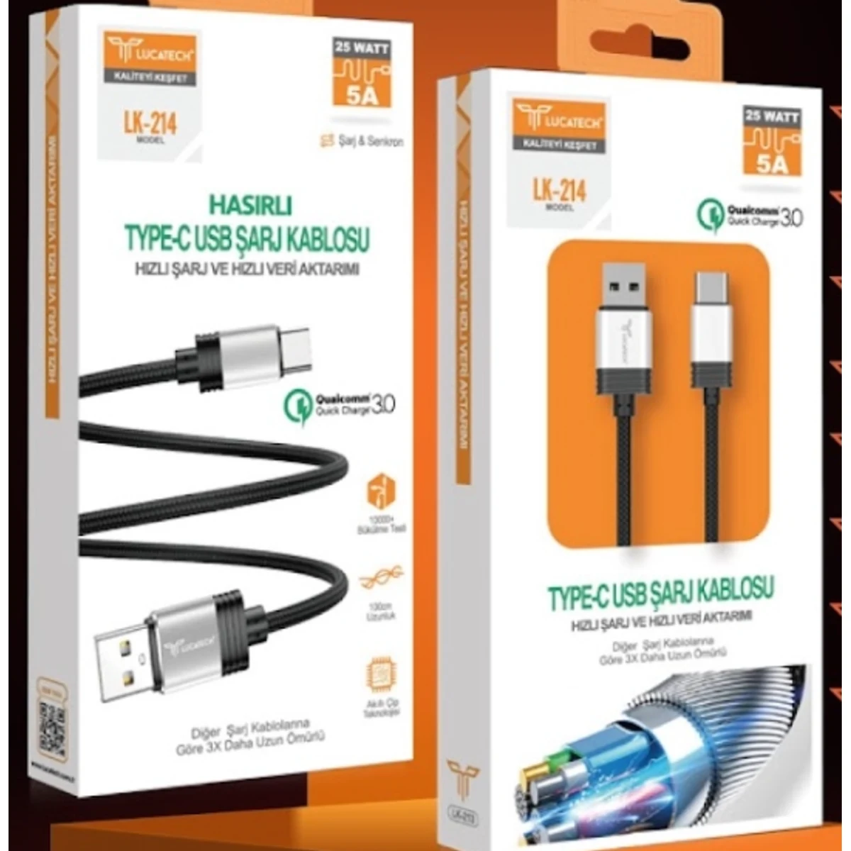 HASIR ÖRGÜLÜ TYPE-C ŞARJ KABLOSU 25W 5A