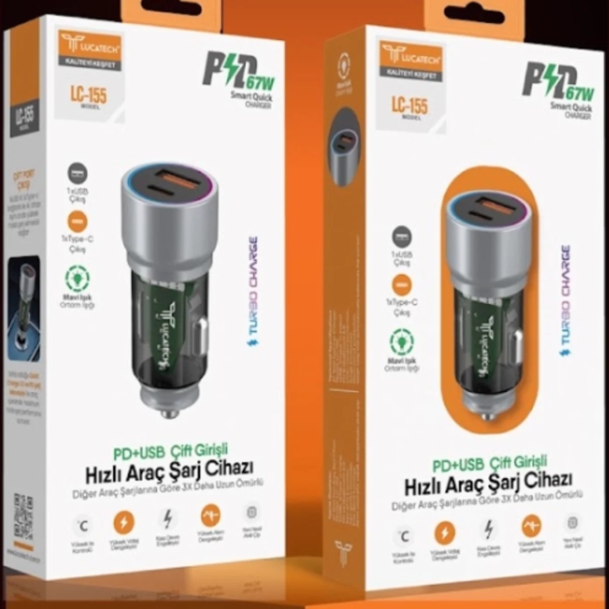 PD+USB ÇİFT GİRİŞLİ TURBO HIZLI ARAÇ ŞARJI 67W